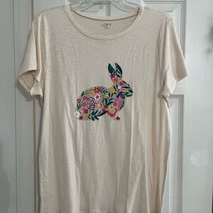 LOFT Cream Tee with Floral Bunny Graphic
